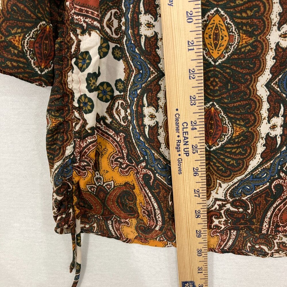 New Cocomo size XL‎ V Neck 3/4 Sleeve Brown Boho Abstract Print Popover Blouse - Picture 6 of 9